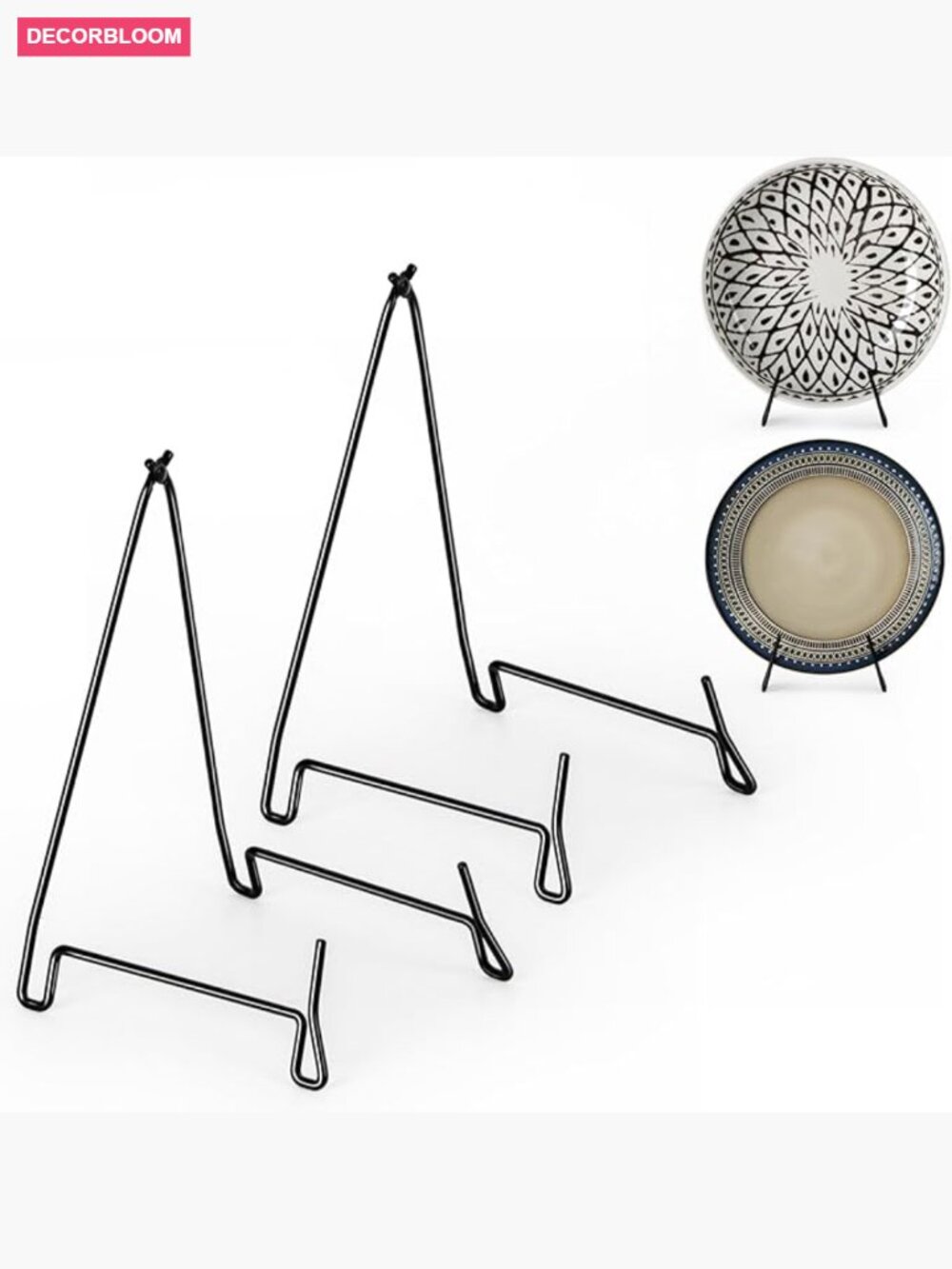 10 Inch Iron Bowl Display Stand 2 Pack - Heavy Duty Easel for Plates